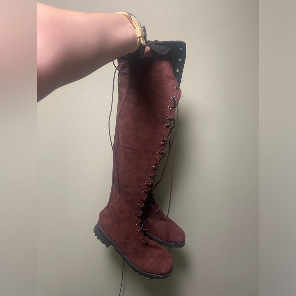 Deep Maroon Tie Up Boots Womens Size 9